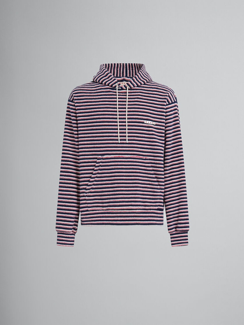 RED AND BLUE STRIPED TERRY HOODIE 1