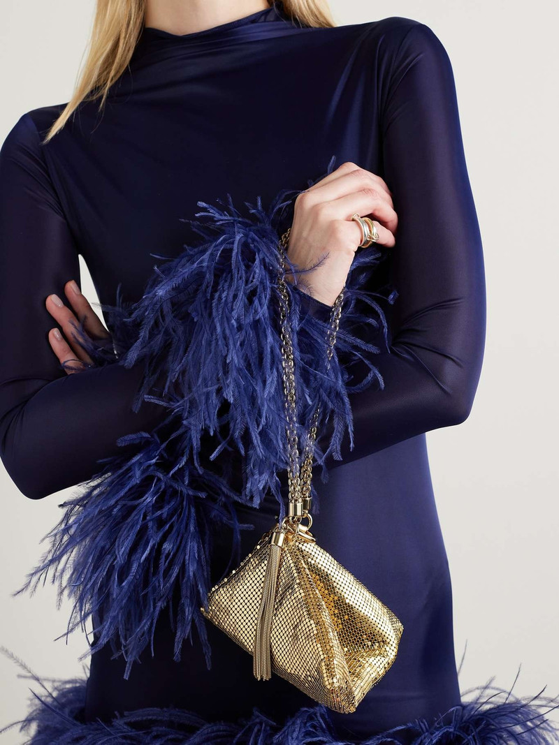JIMMY CHOO Callie mini tasseled chainmail shoulder bag outlook