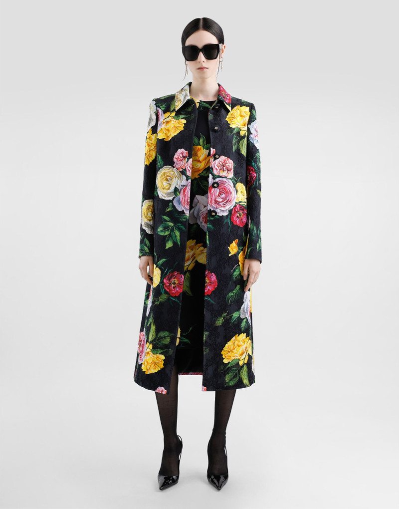 Dolce & Gabbana Charmeuse calf-length sheath dress with peony and rose print outlook