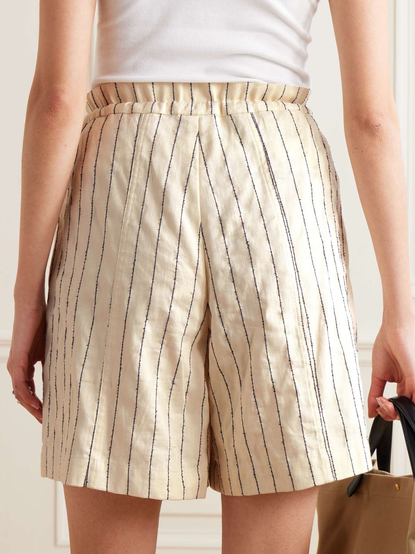 Reana striped linen-blend shorts - 3