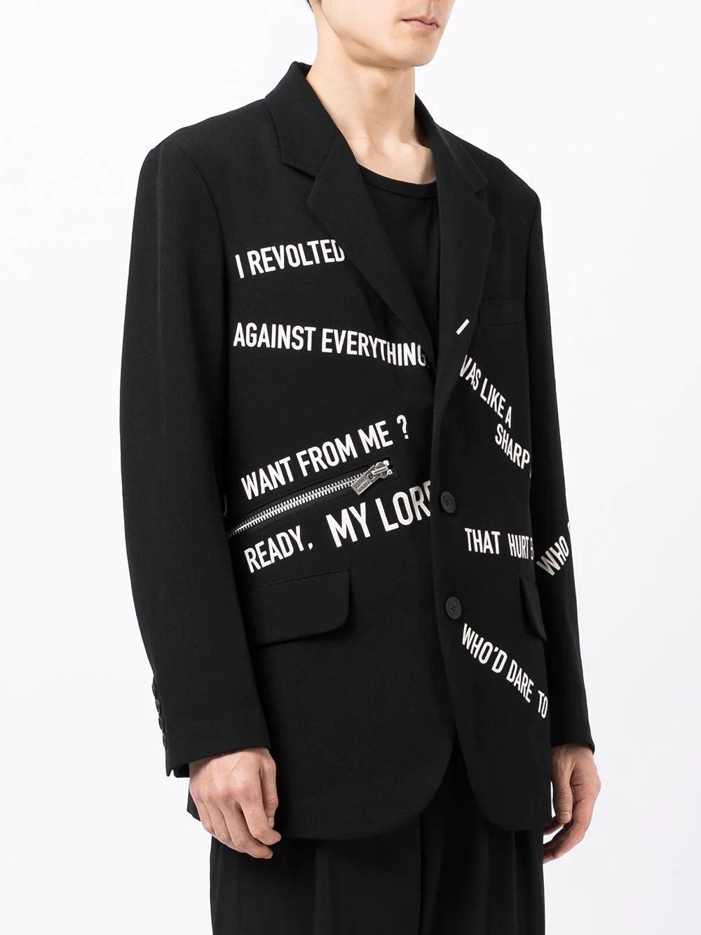 slogan-pattern lambswool blazer - 3