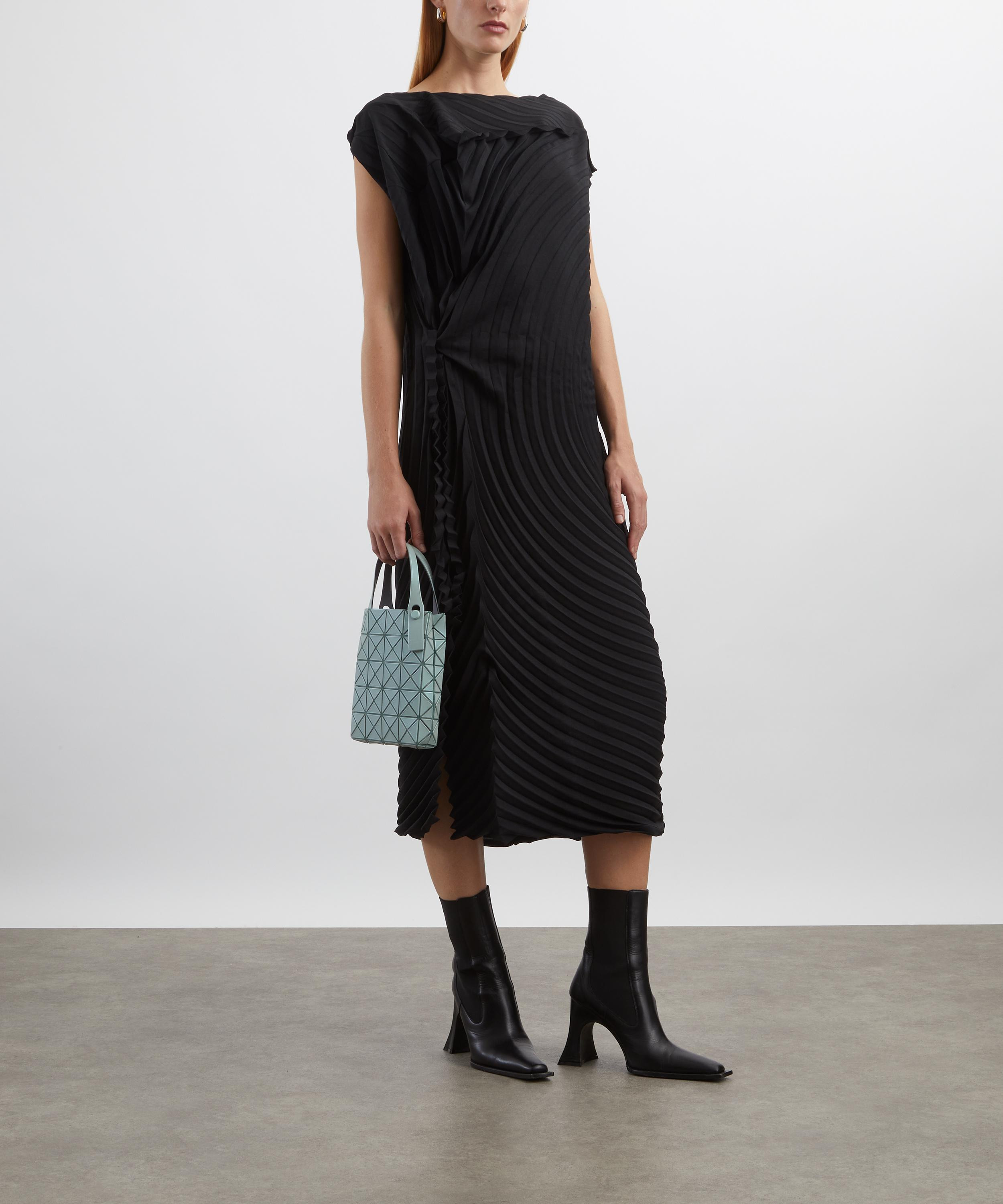 PAPER BAG PLEATS Black Midi Dress - 2
