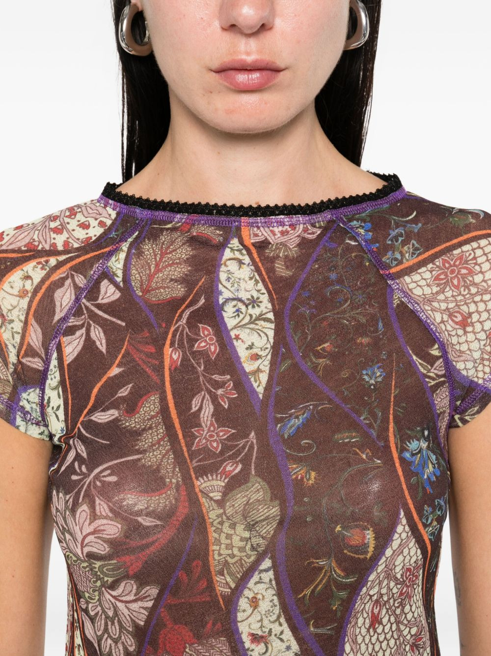 floral-pattern mesh top - 5
