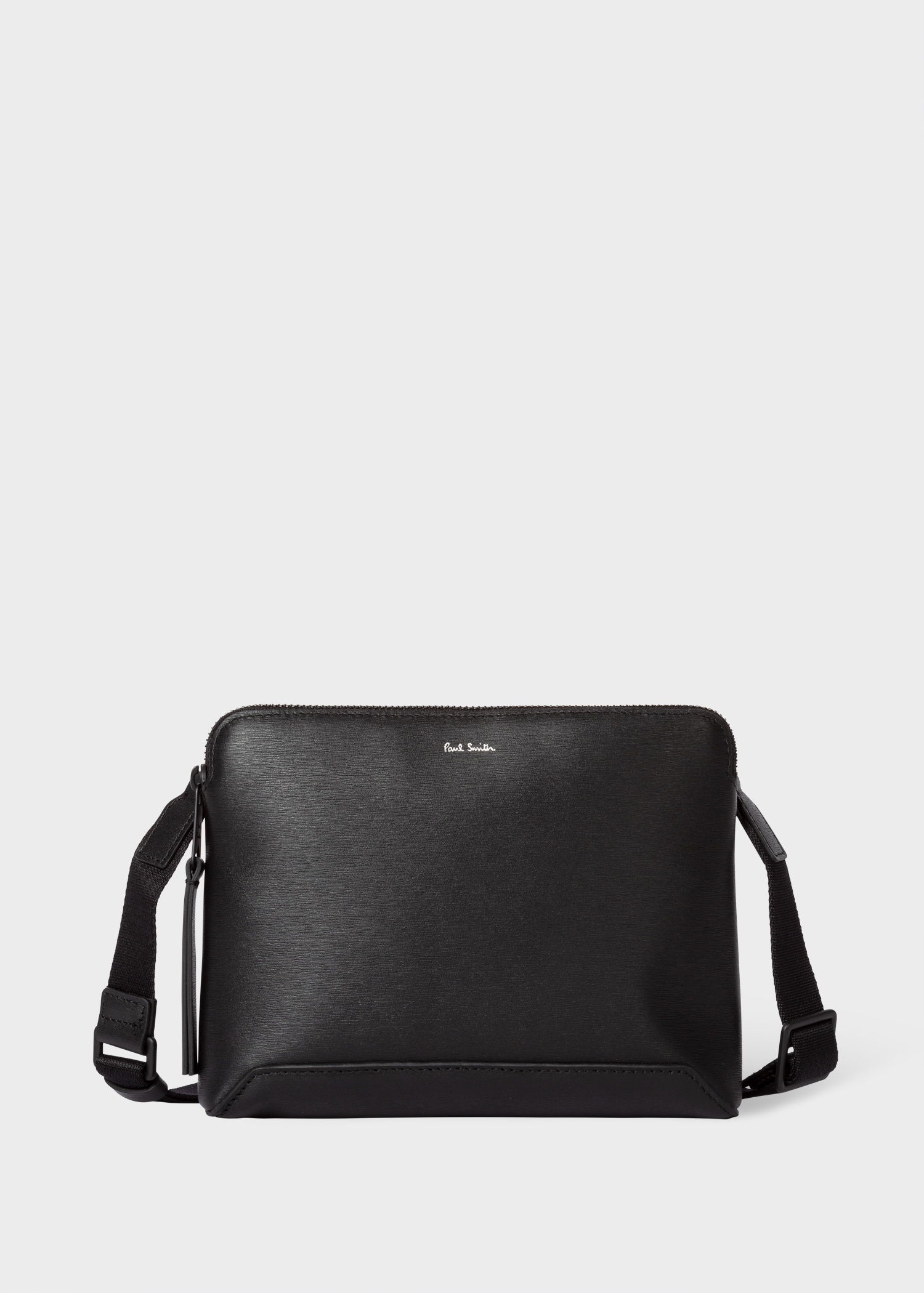 Black Embossed Leather Musette Bag - 1