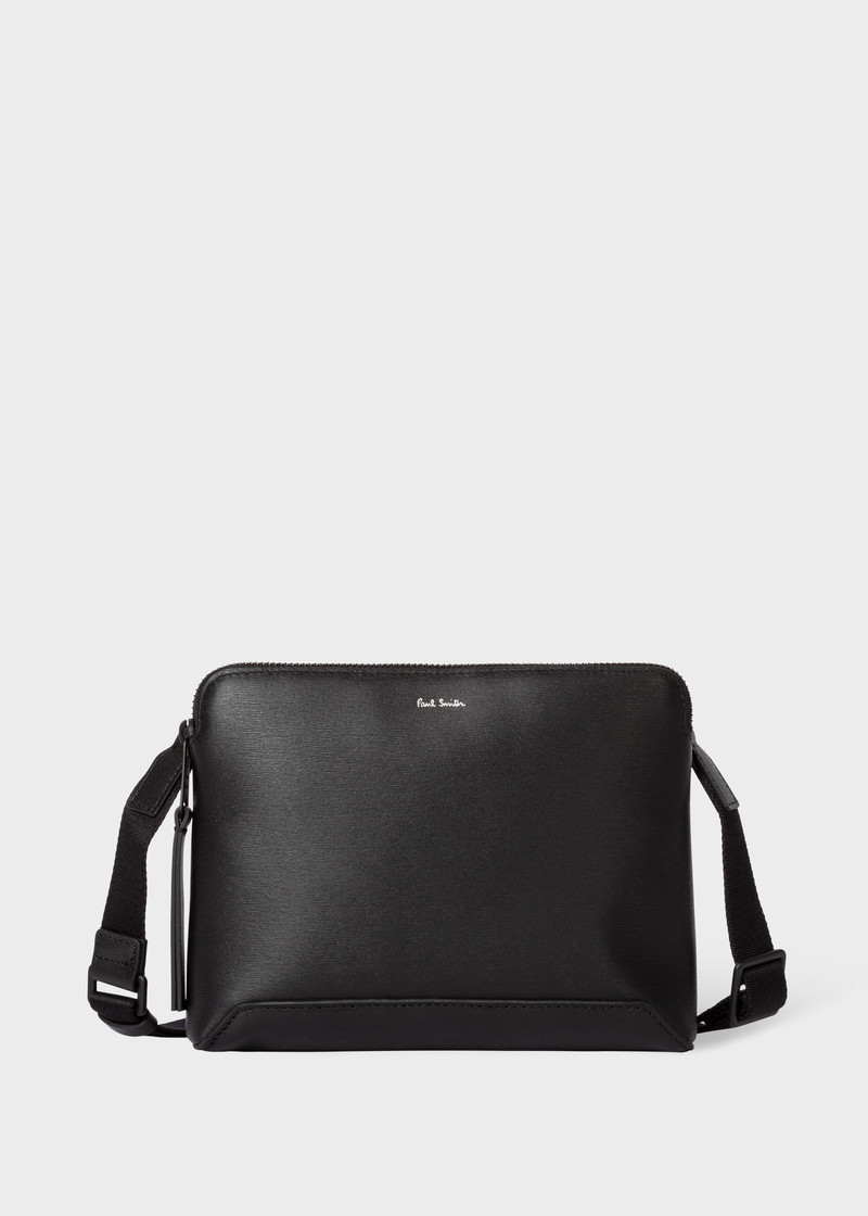 Black Embossed Leather Musette Bag 1