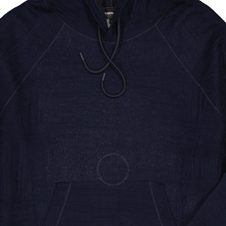 Emporio Armani Men's Blu Navy Linen-blend Hoodie - 7