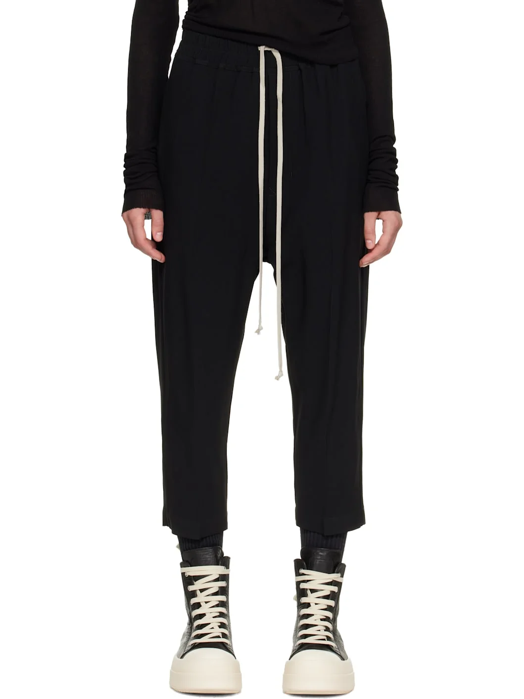 Black Drawstring Astaires Cropped Trousers - 1