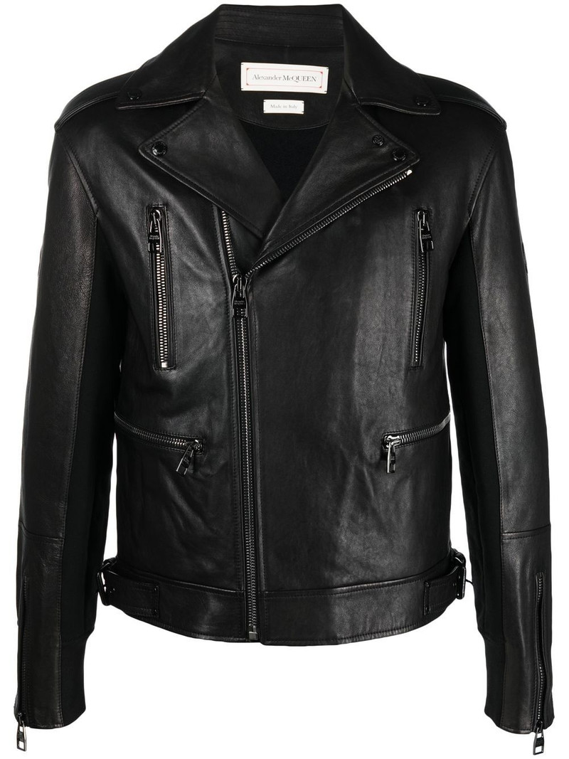 leather-trim biker jacket 1