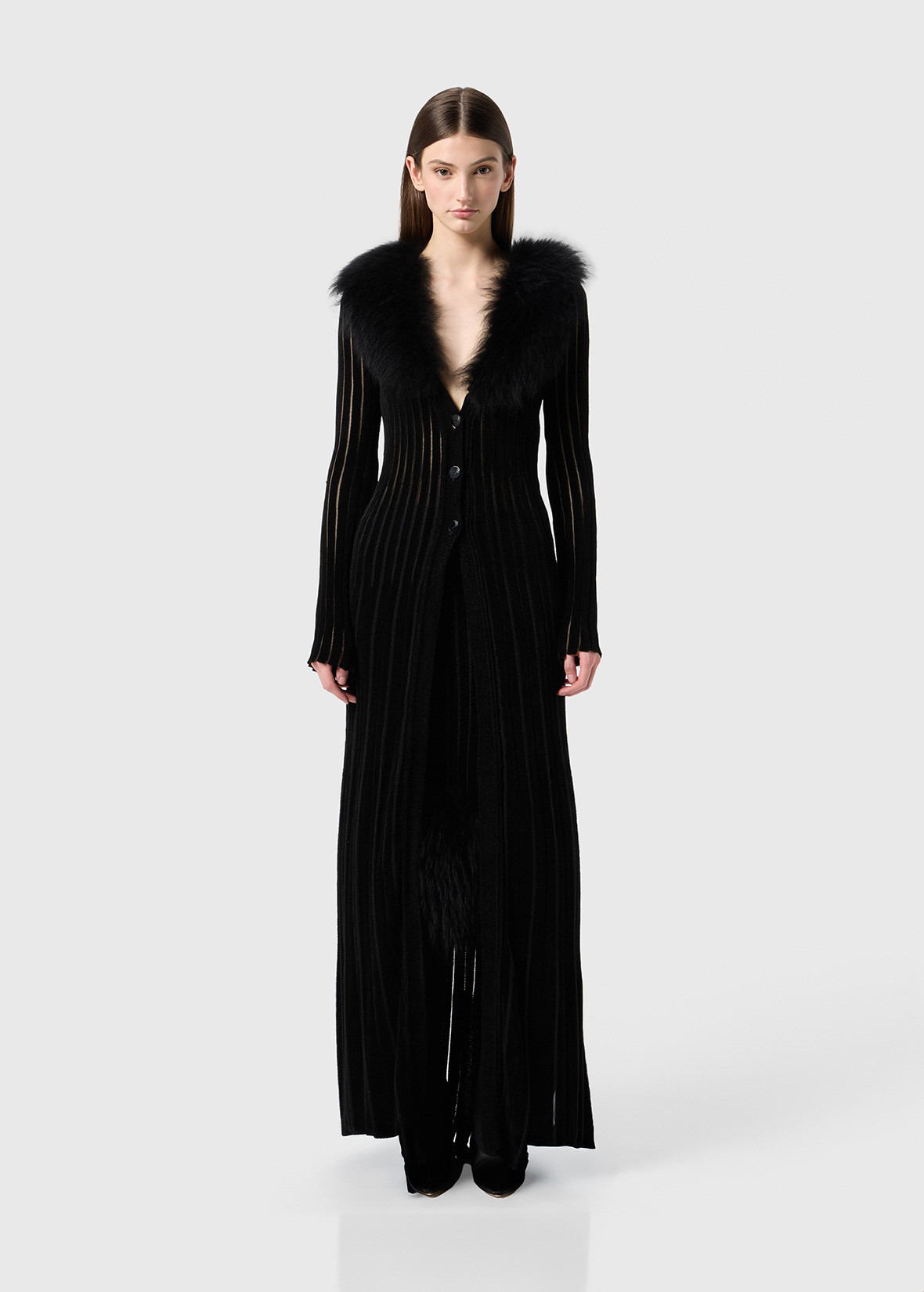 LONG CARDIGAN WITH FUR COLLAR - 3