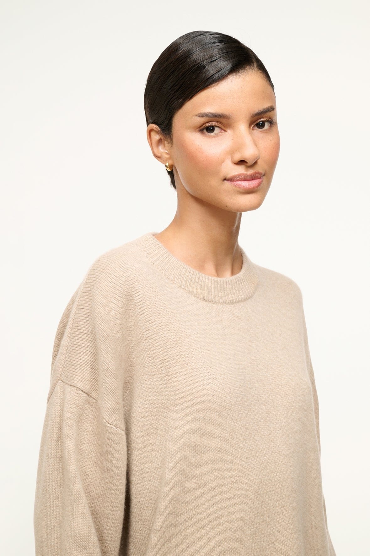 STAUD SERRANO CASHMERE RELAXED CREW STONE - 6