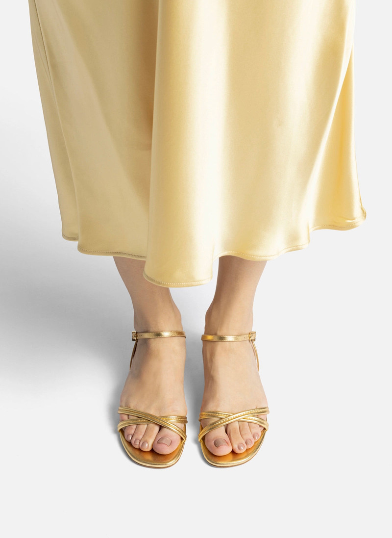 Larroudé Annie Sandal Ankle Tie In Gold Metallic Leather outlook