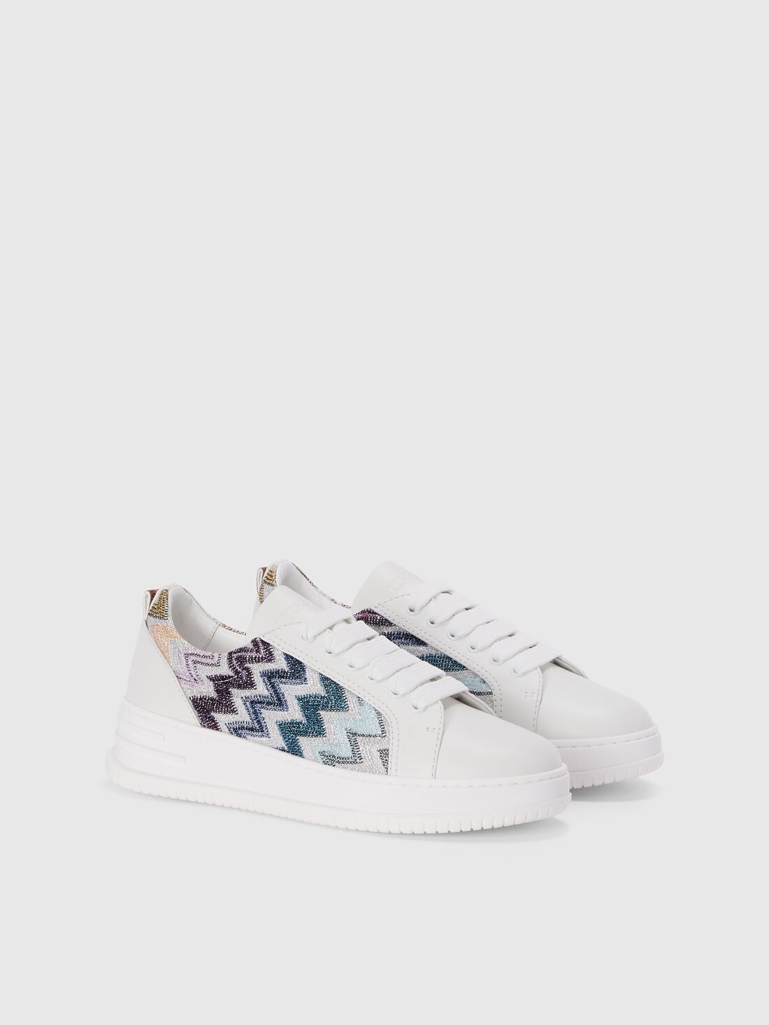 Leather sneakers with zigzag fabric insert - 2