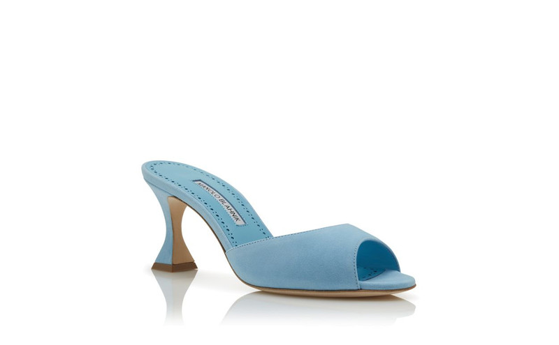 Light Blue Suede Open Toe Mules 3