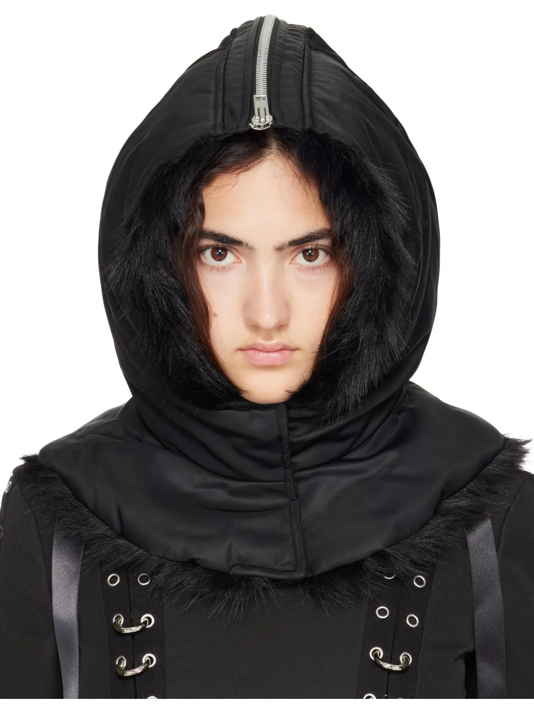 Black Split Faux Fur Zip Hood - 1