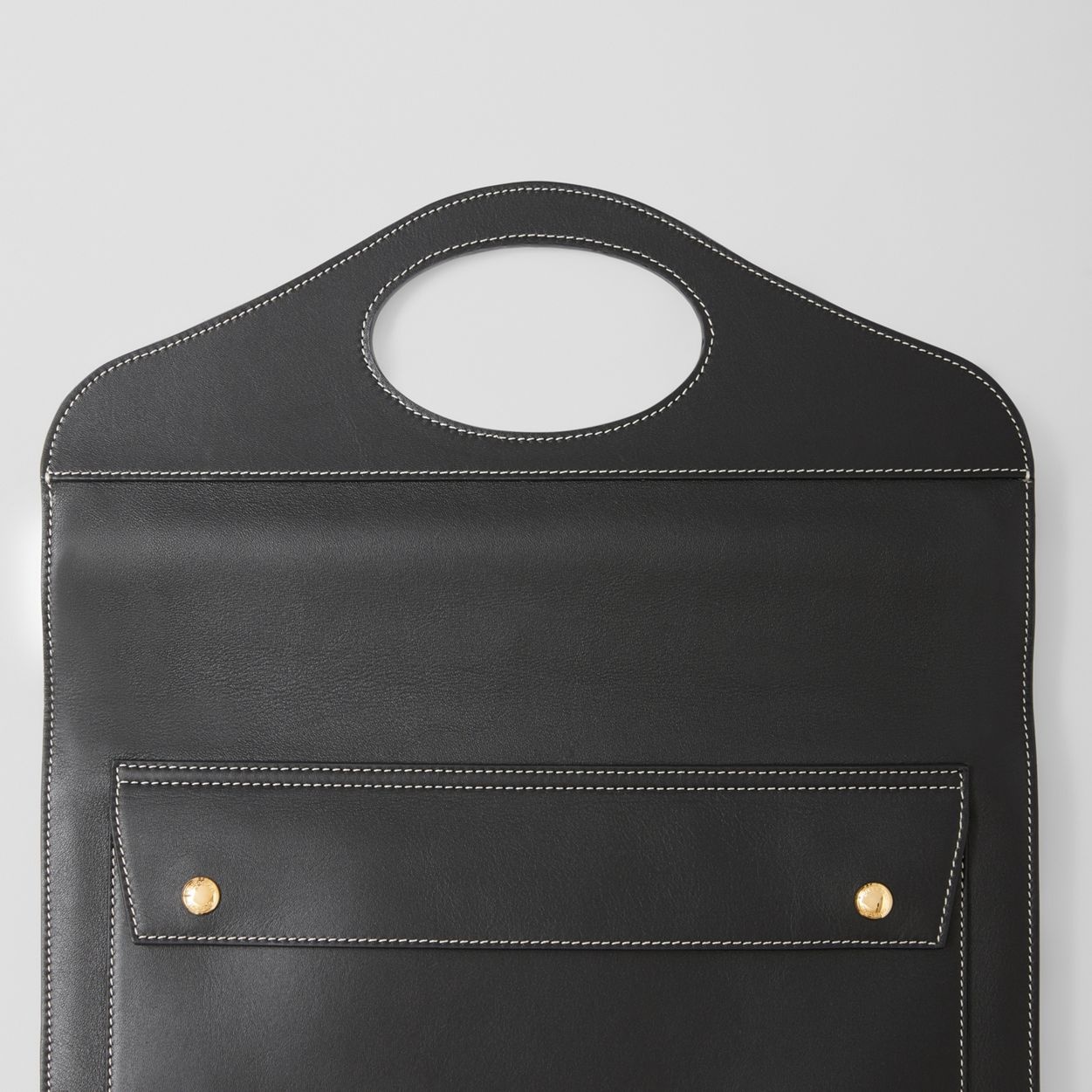 Small Topstitched Leather Pocket Clutch - 2
