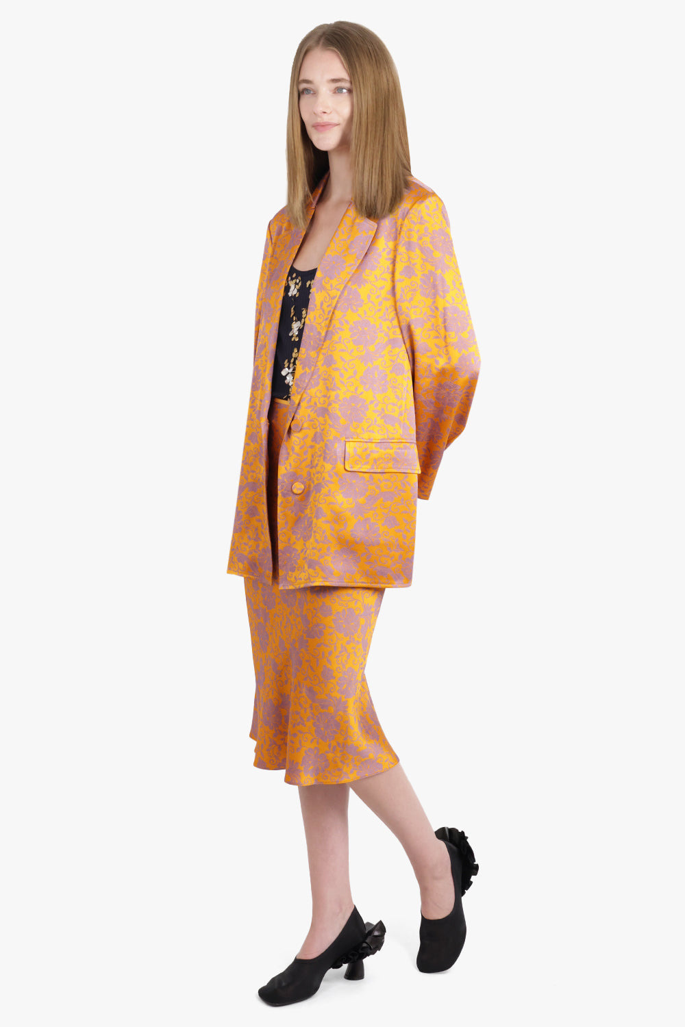 BASTI FLORAL JACQUARD SINGLE BREASTED  JACKET | MANDARIN/LILAC - 4