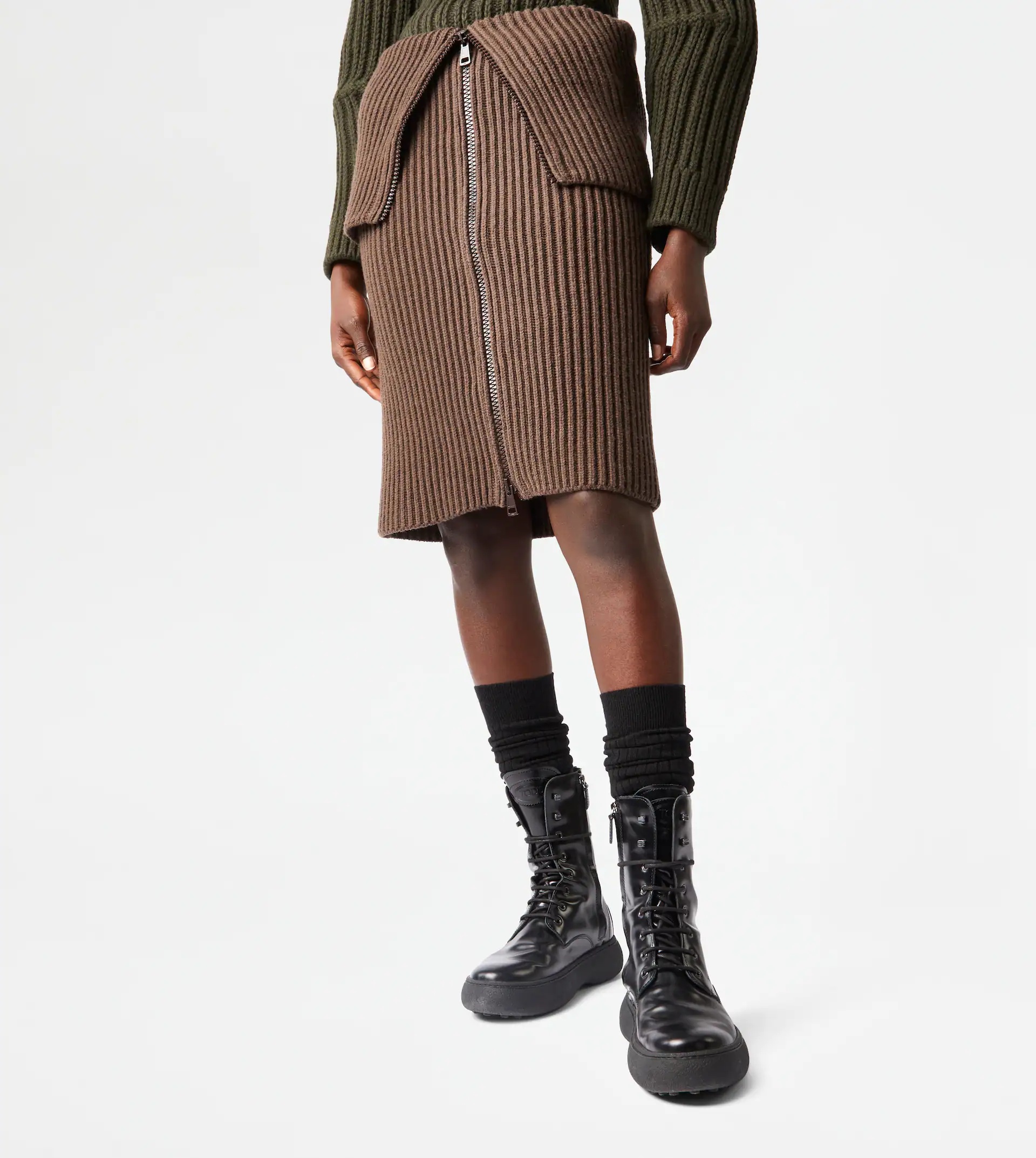 CASHMERE BLEND MIDI-SKIRT - BROWN - 7