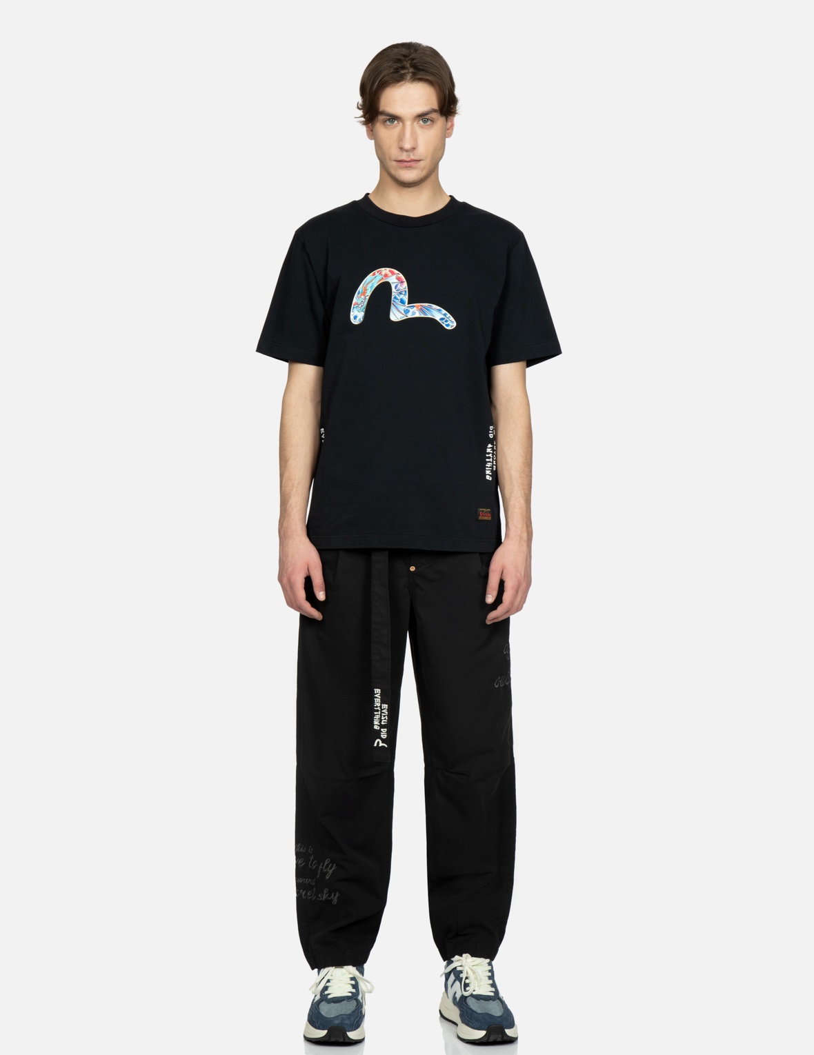 KAMON AND SLOGAN EMBROIDERY LOOSE FIT PANTS - 6