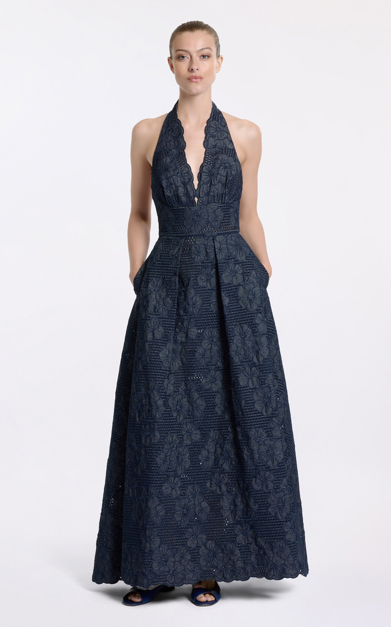 Embroidered Denim Maxi Dress blue 6