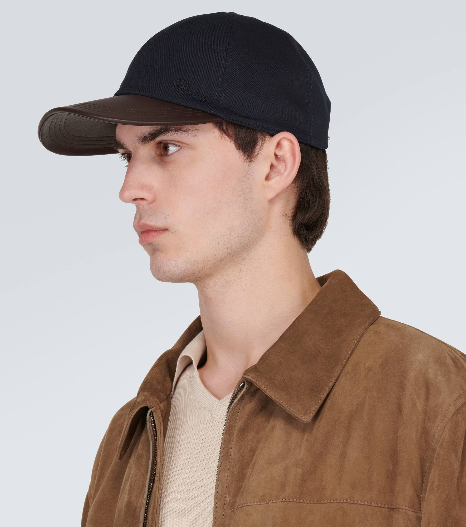 Leather-trimmed cotton baseball cap - 3