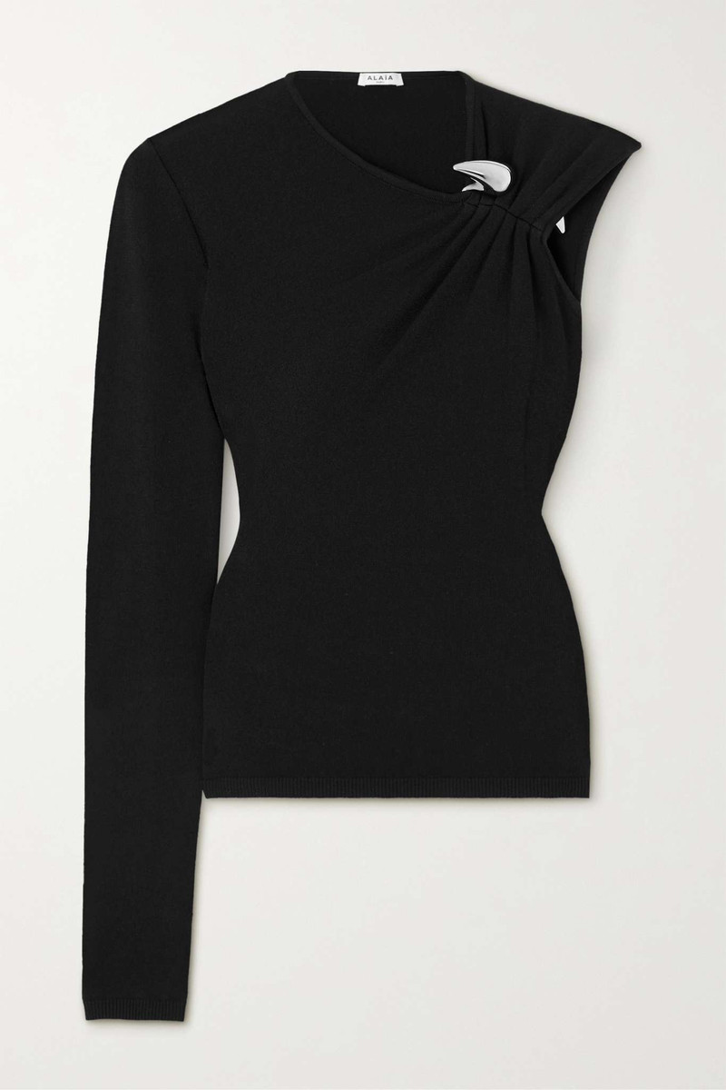 One-Sleeve embellished ruched knitted top - 1