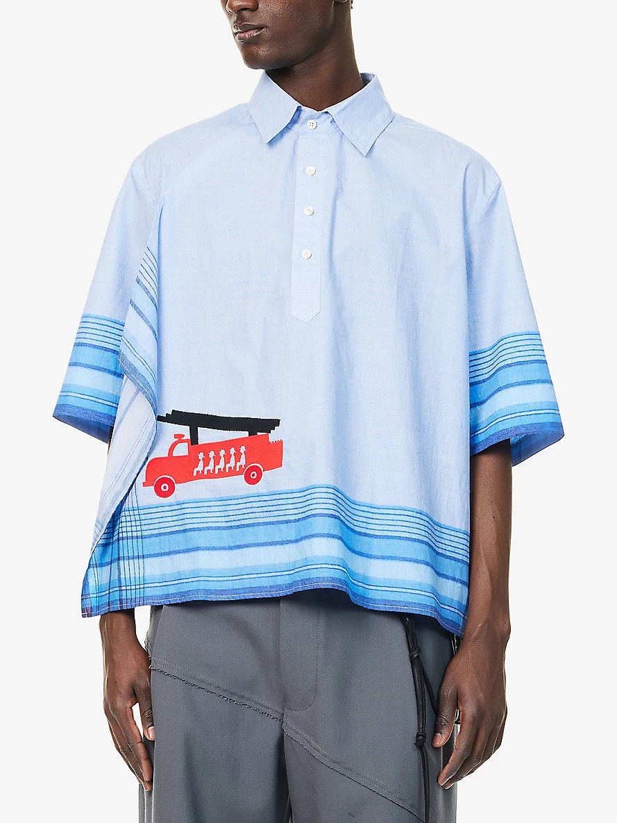 Handkerchief Short-Sleeve Cotton-Poplin Shirt - 3