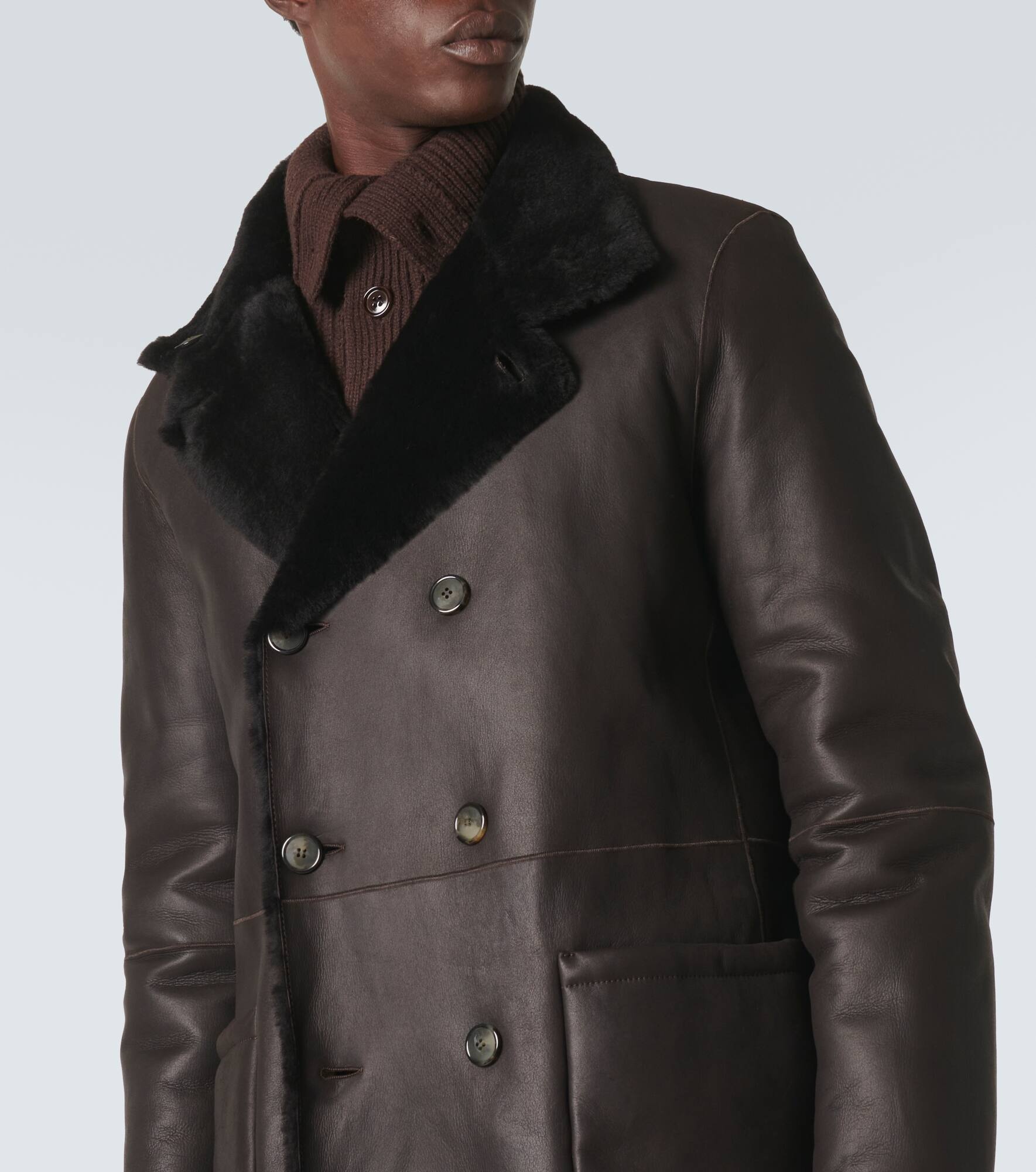 Reversible shearling and leather coat - 5