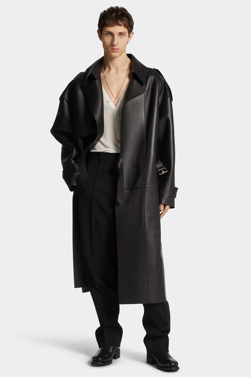 80S KIODO BELTED LEATHER TRENCH - 3