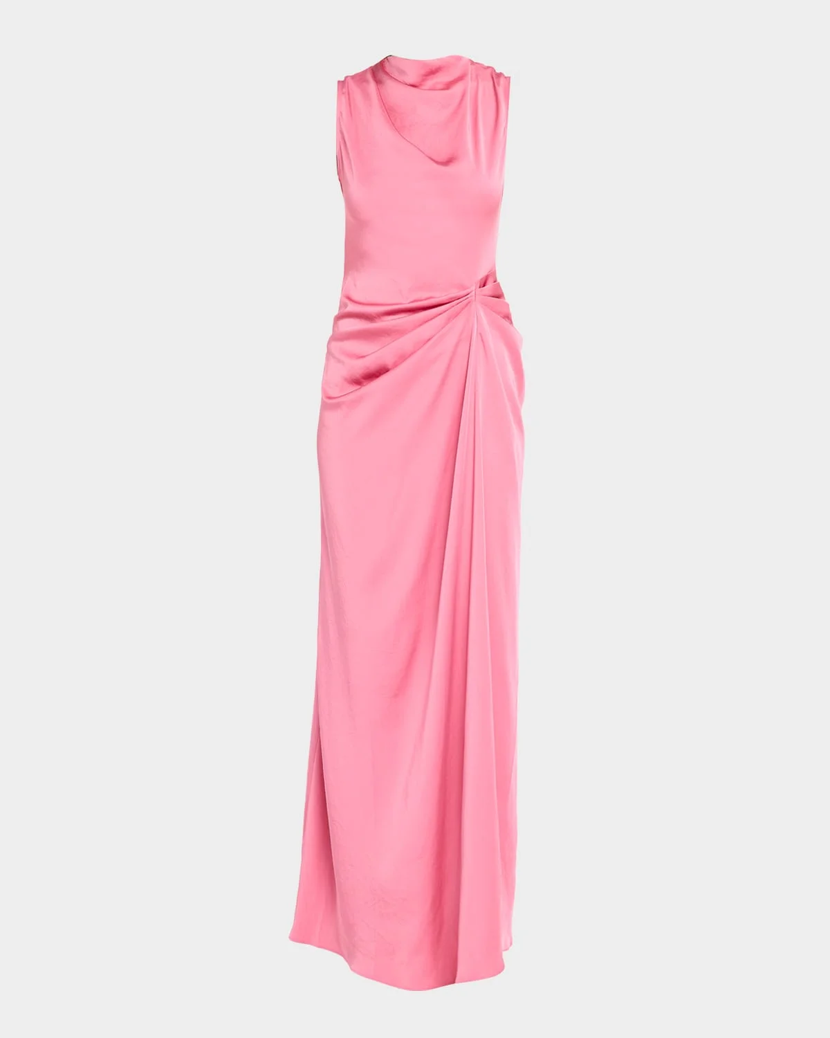 Lightweight Satin Long Ruched Dress - 1