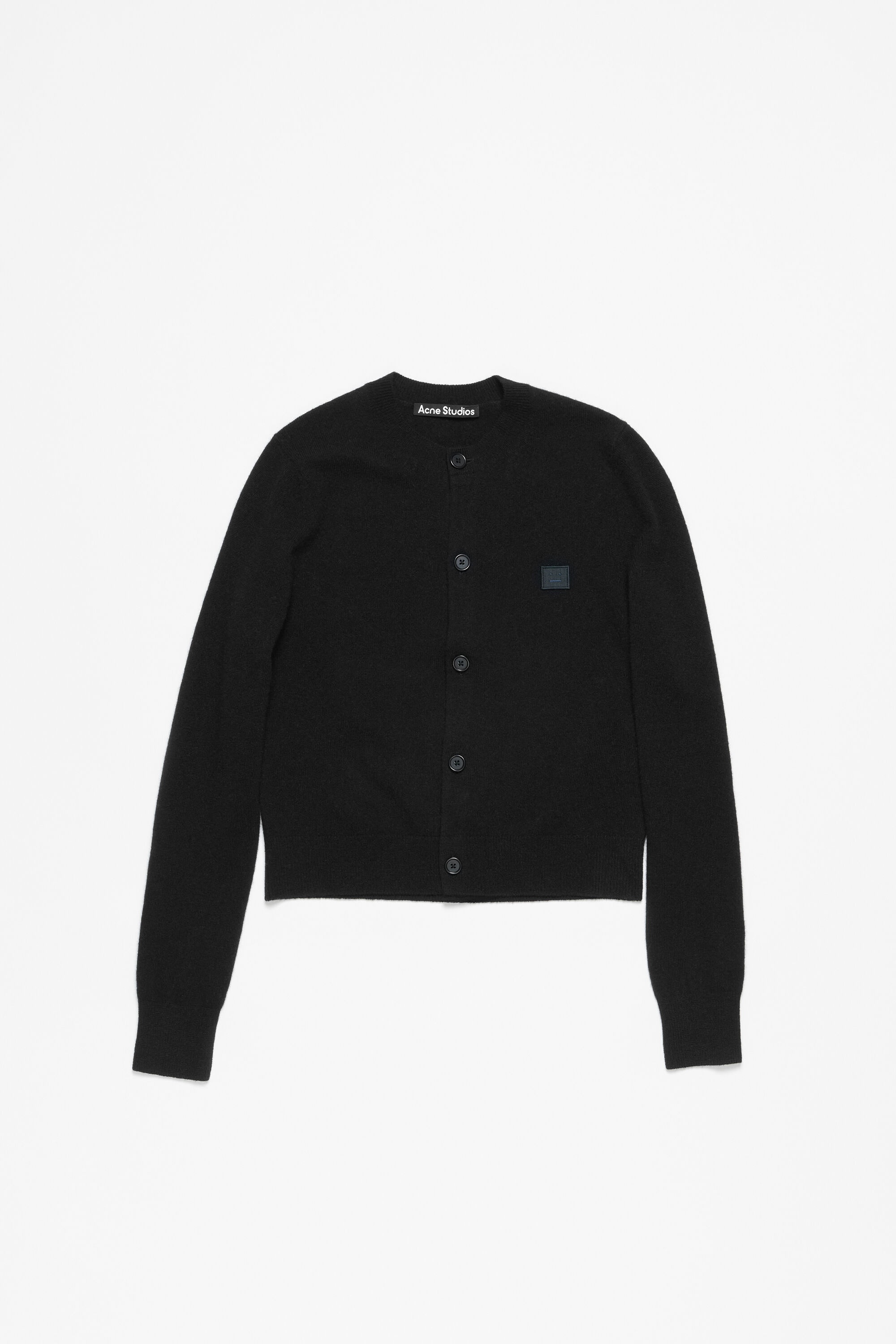 Wool crew neck cardigan - Black - 5