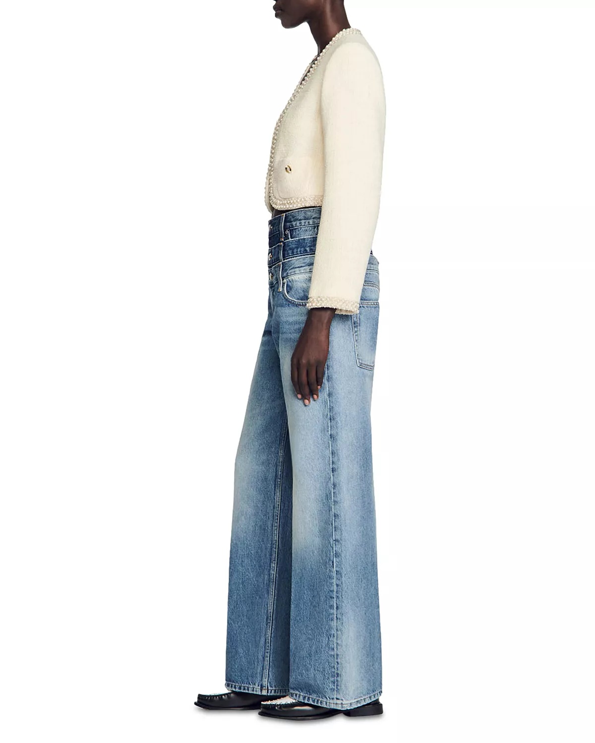 Bead Trim Cropped Tweed Jacket - 4