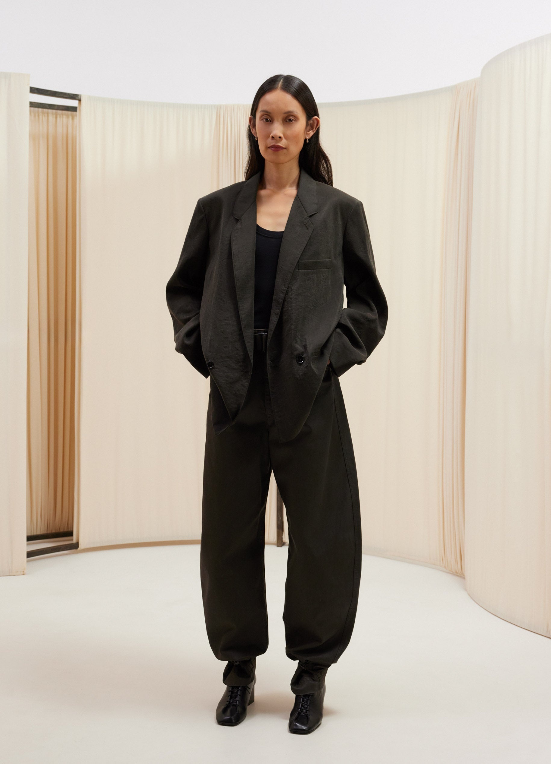 ジャケット・アウター lemaire belted DB jacket iron grey lemaire belted DB jacket iron grey