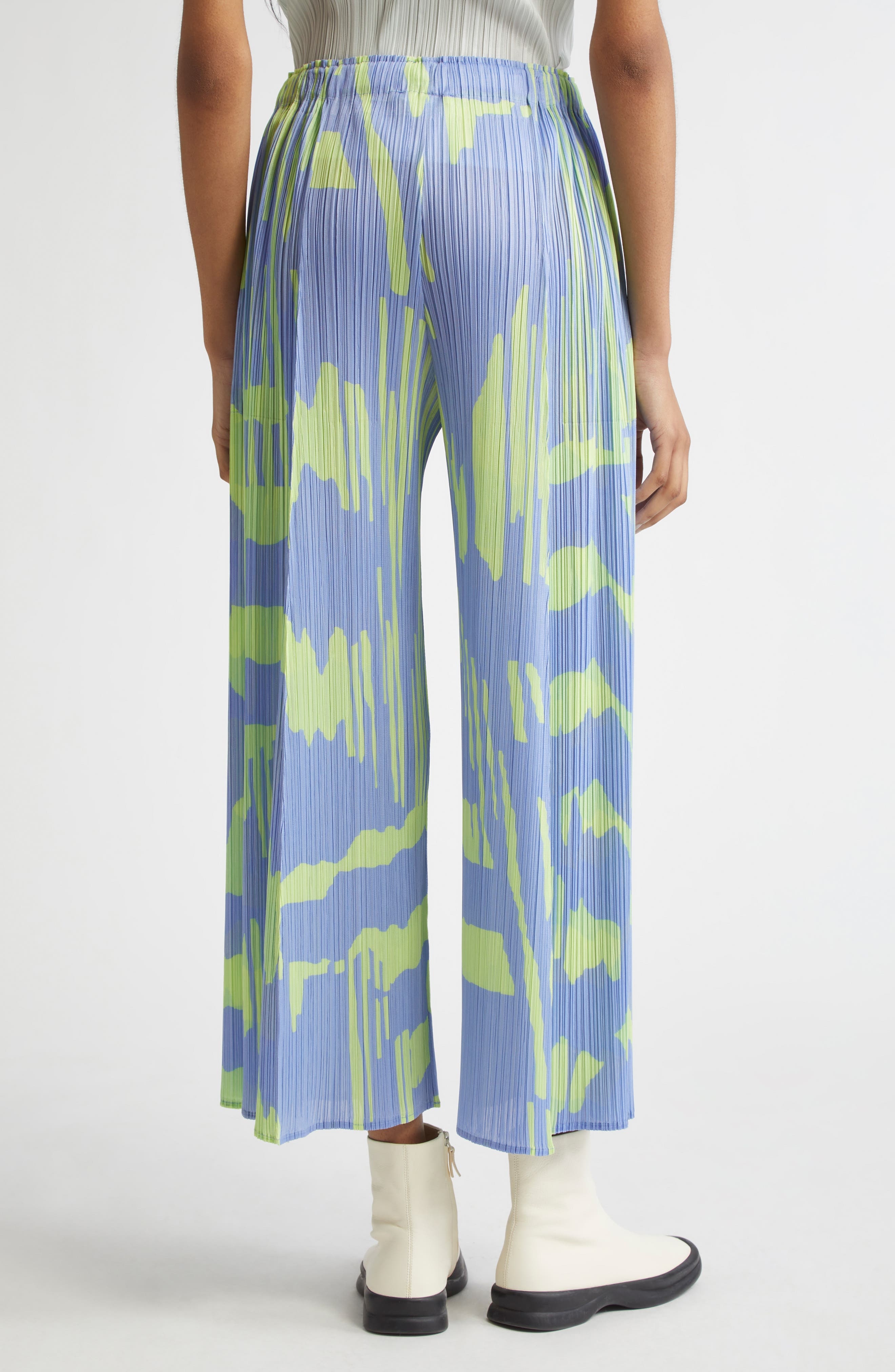 Pleats Please Issey Miyake Refraction Print Pleated Crop Wide Leg Pants in Light Blue at Nordstrom - 2