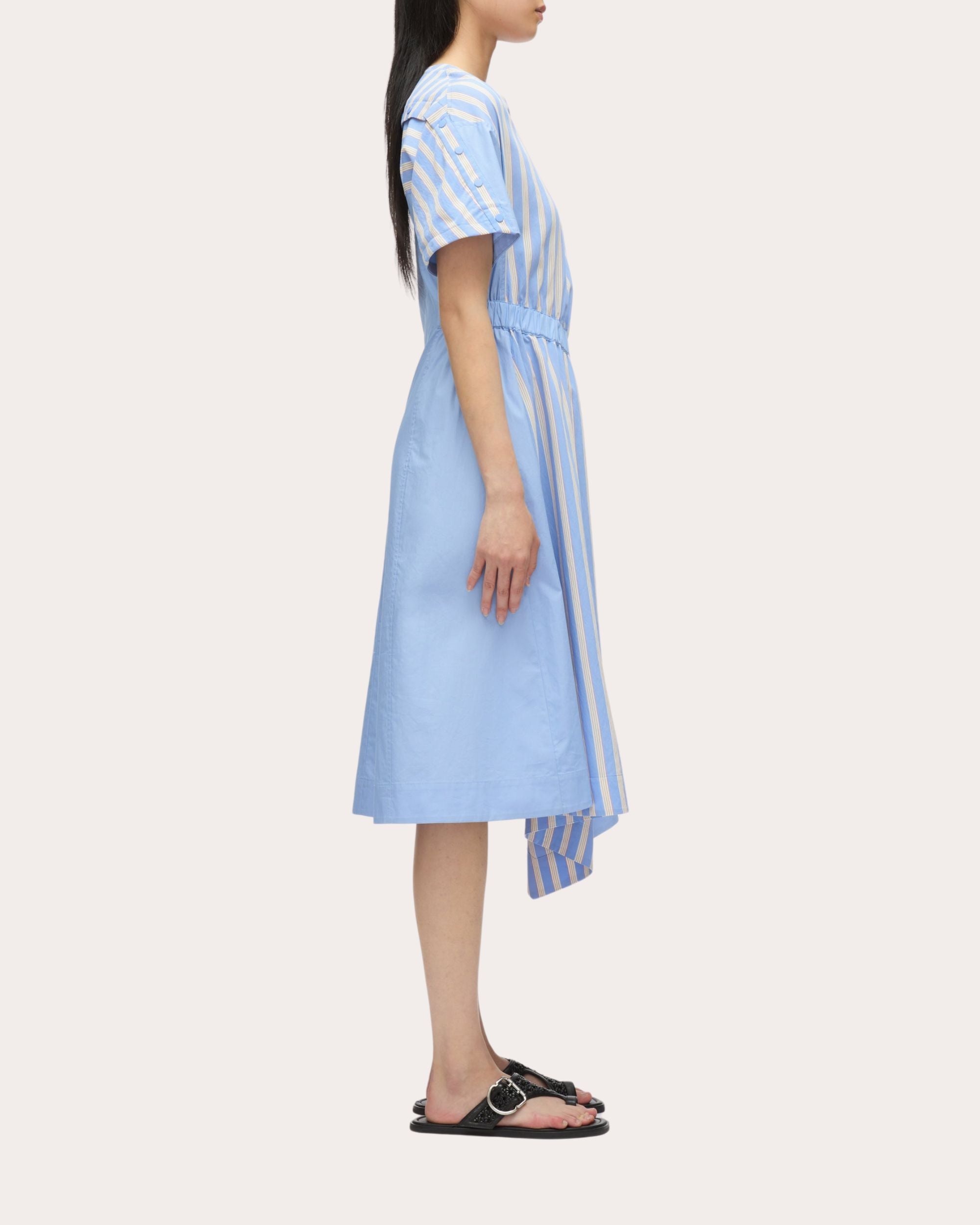Striped Poplin Asymmetric Midi Dress - 3
