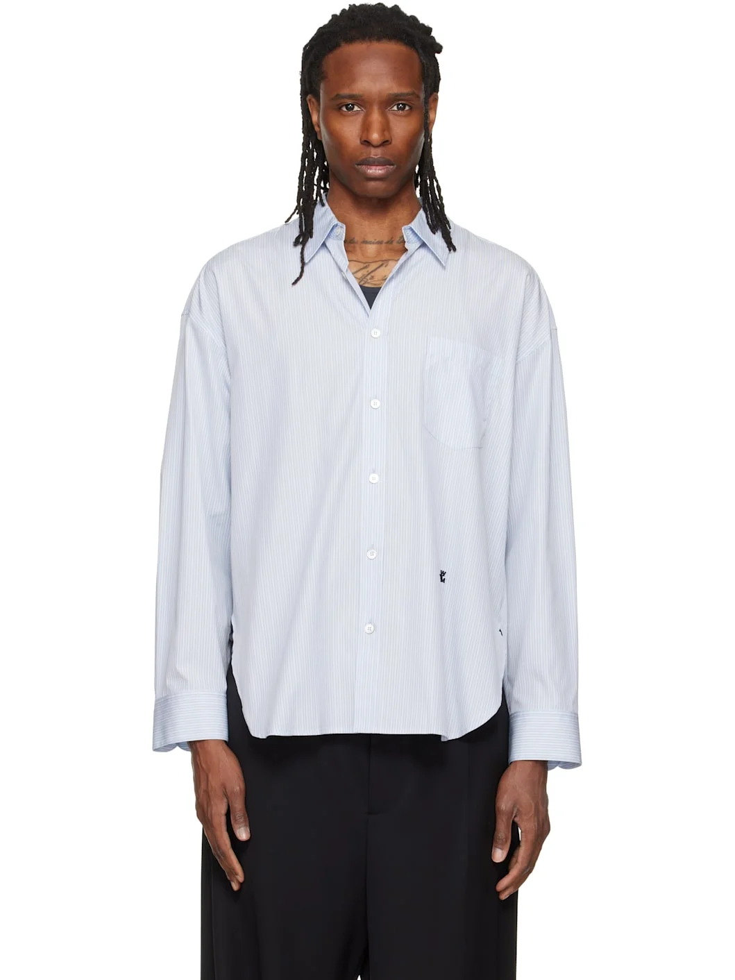 Blue Striped Cotton Shirt - 1