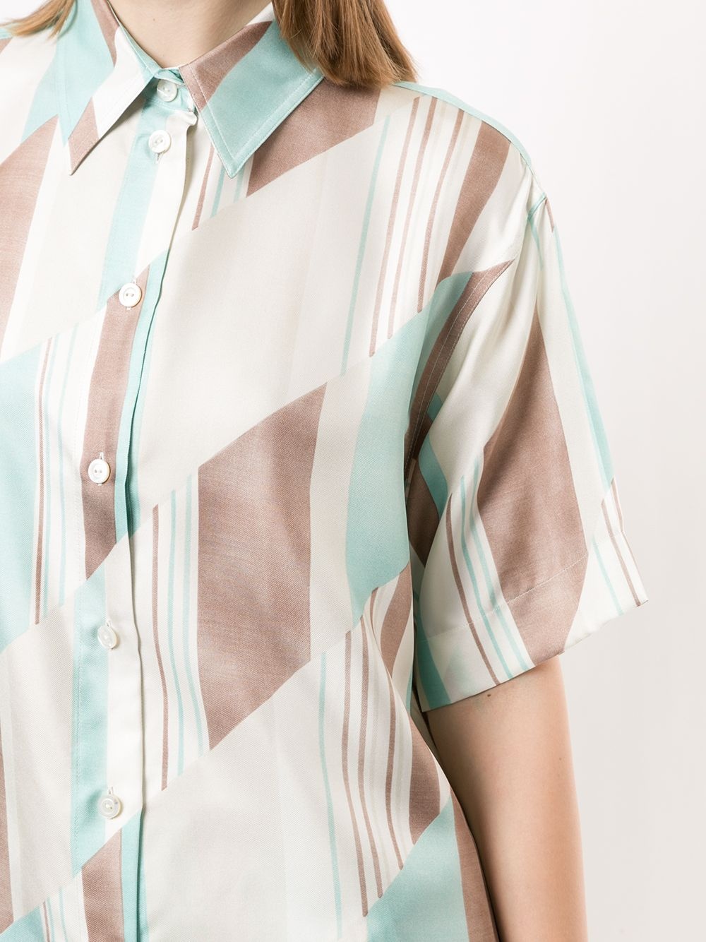 geometric short-sleeved silk shirt - 5