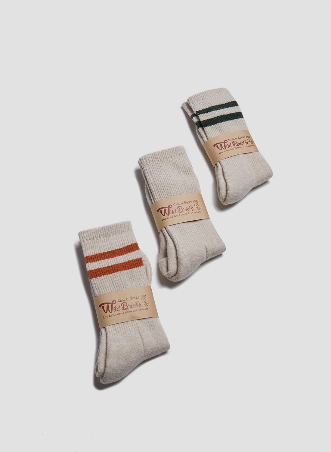 Wild Bricks Wool Vin Tennis Socks Set in Ivory/Orange/Green - 3