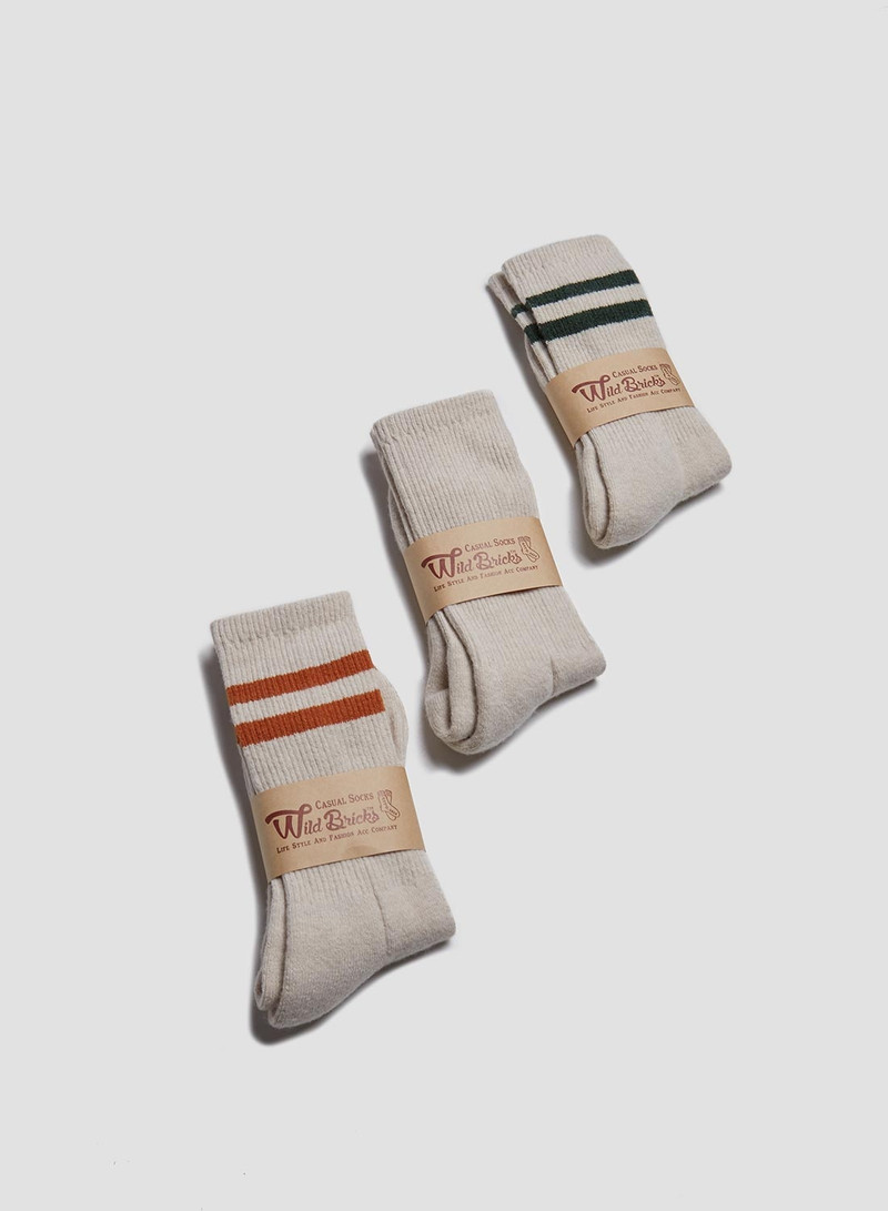 Wild Bricks Wool Vin Tennis Socks Set in Ivory/Orange/Green 3