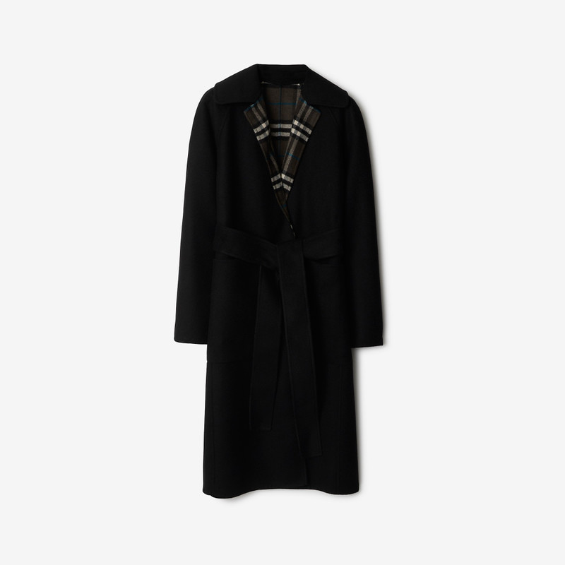 Reversible Check Wool Wrap Coat 1