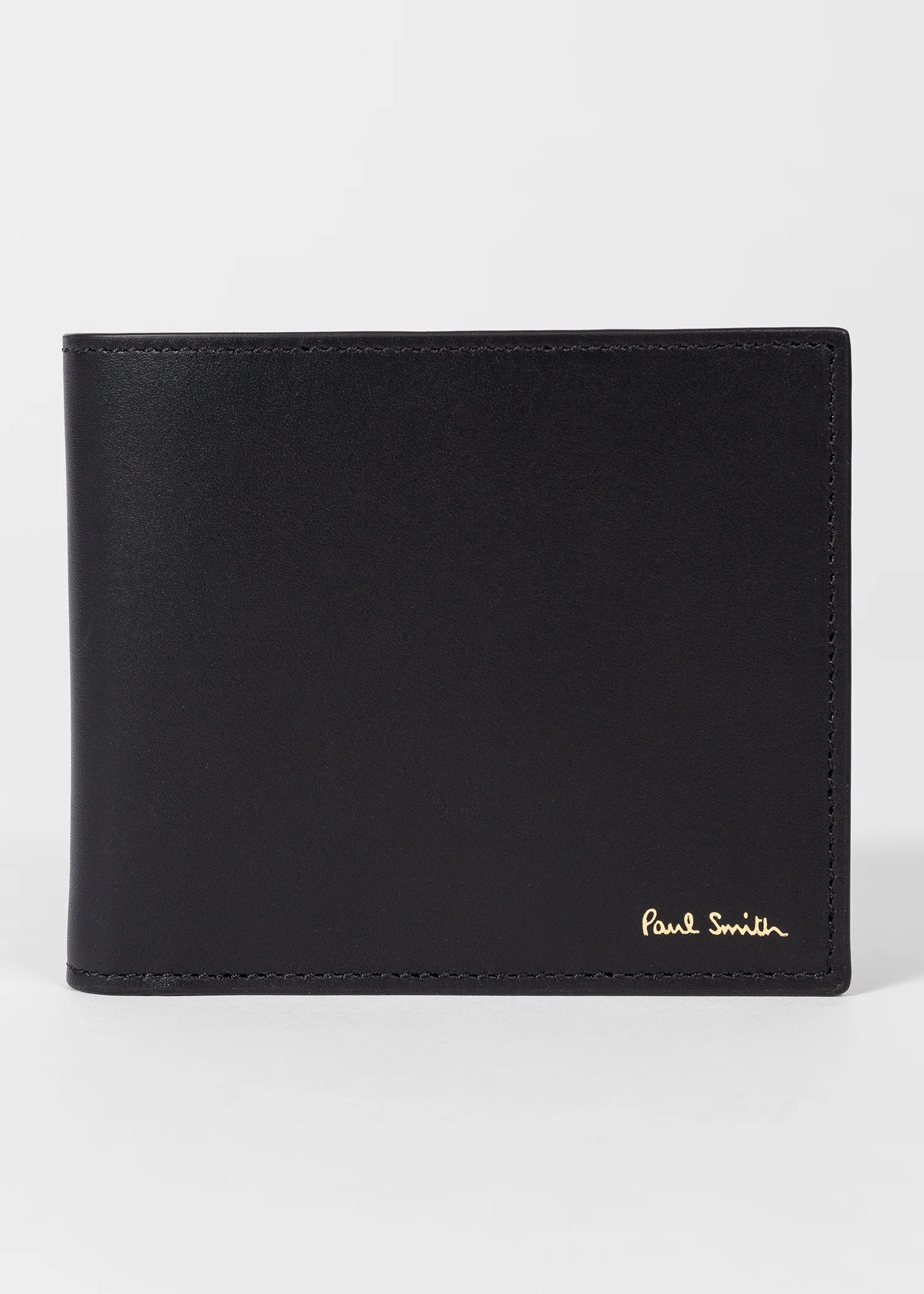 Black Leather 'Signature Stripe' Interior Billfold Wallet - 1