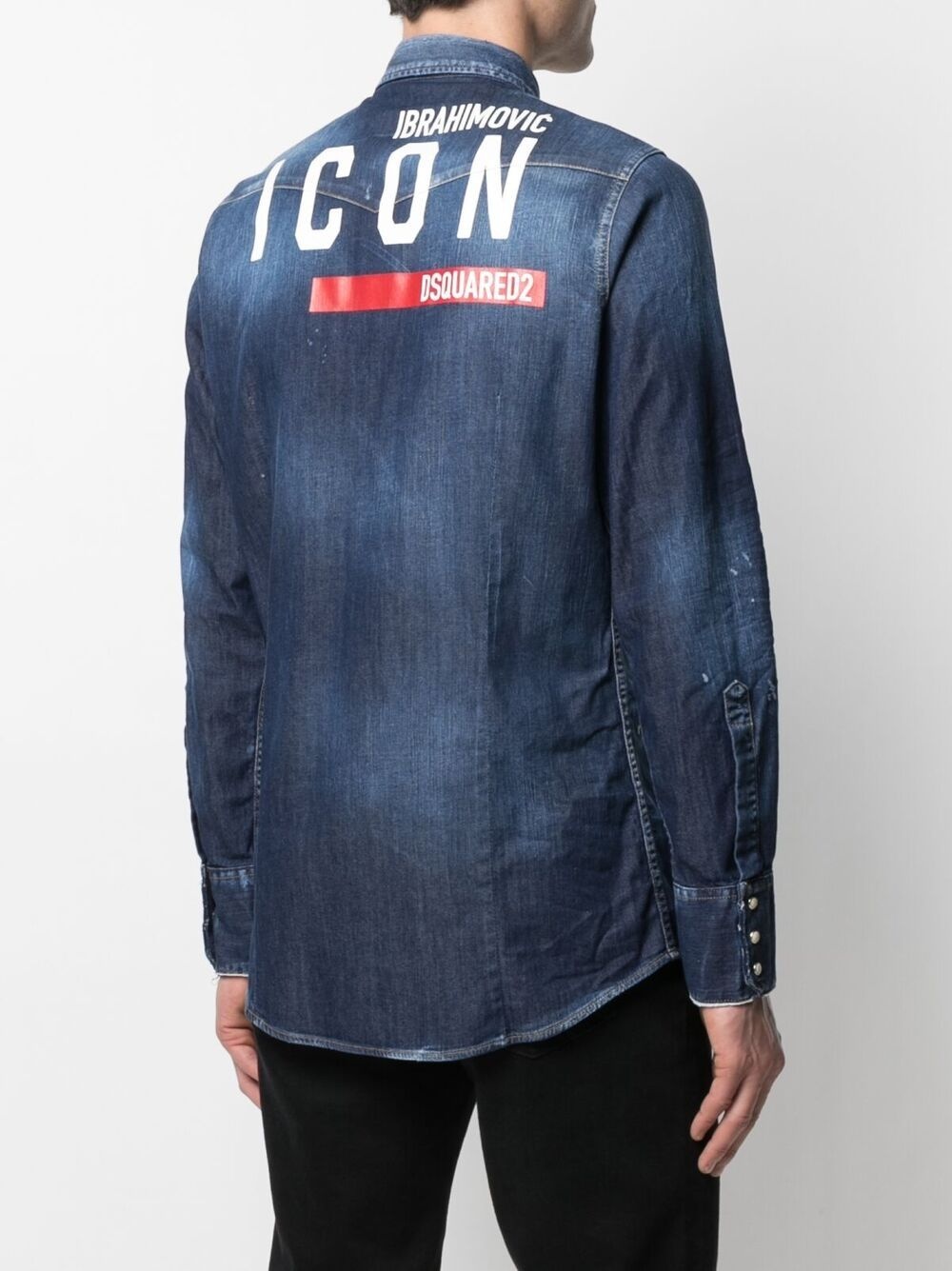 Icon print distressed denim shirt - 4