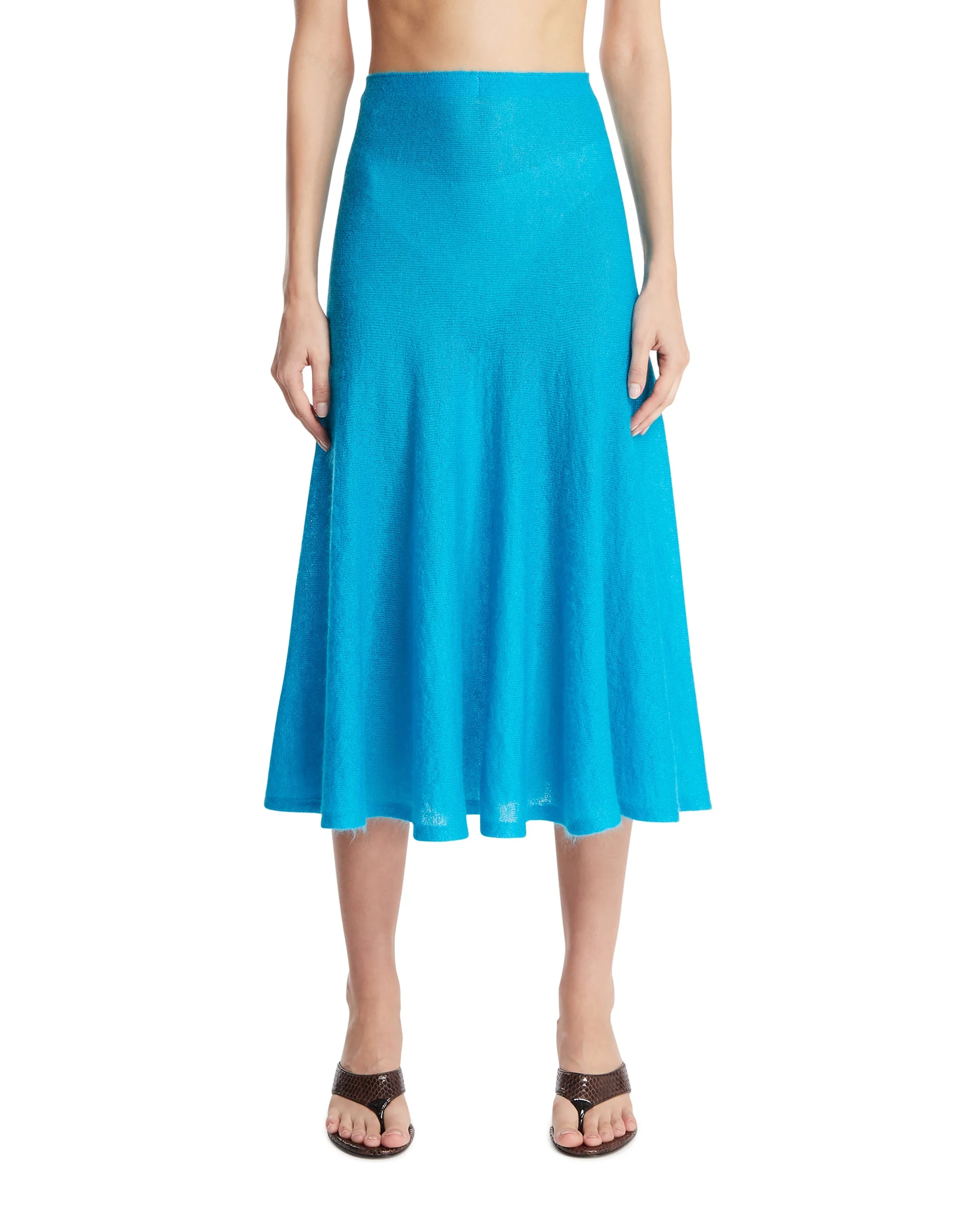 Light Blue Flared Cashmere Knit Skirt - 1