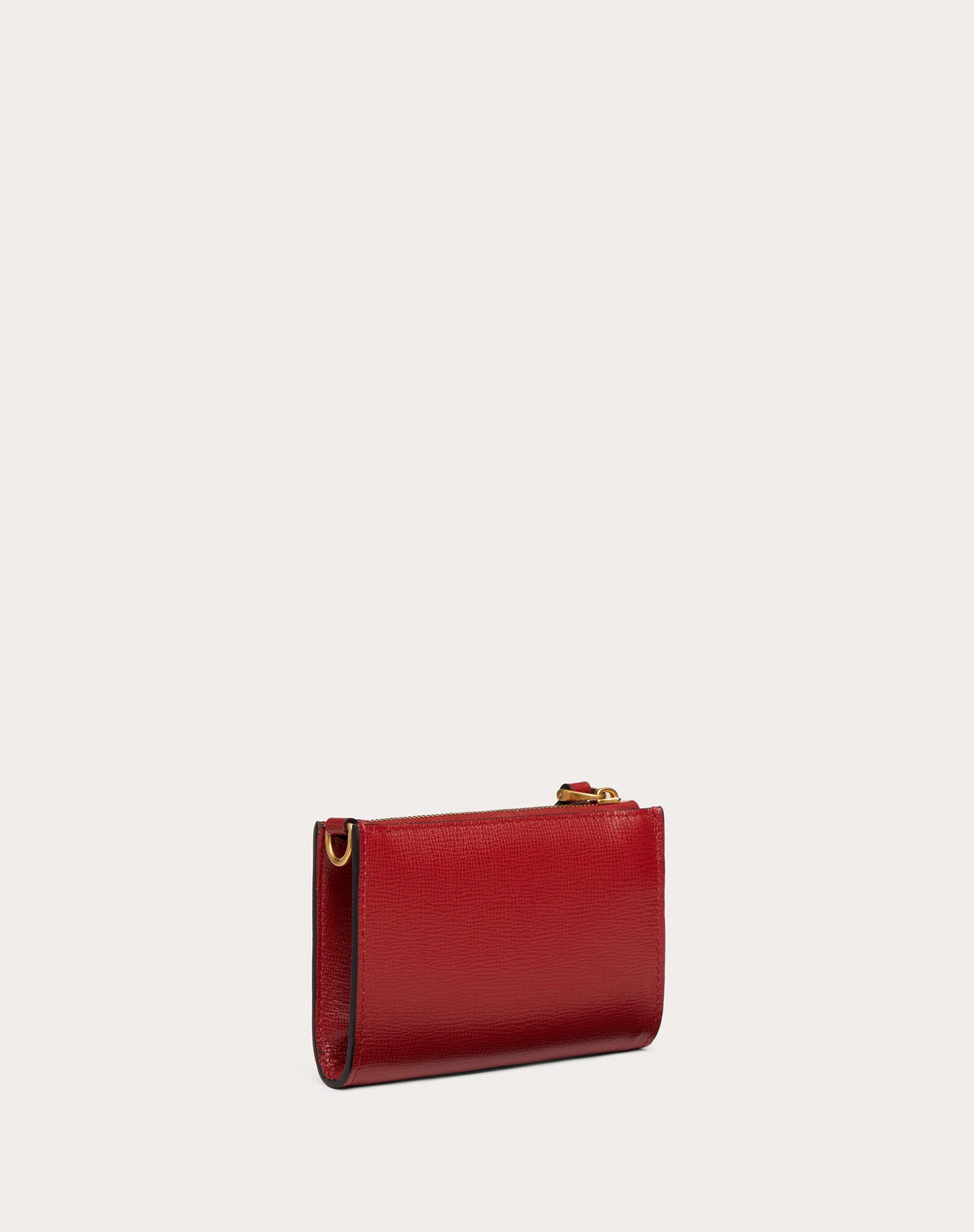 VALENTINO GARAVANI ROCKSTUD ZIPPER COIN PURSE AND CARDHOLDER IN GRAINY CALFSKIN LEATHER - 3