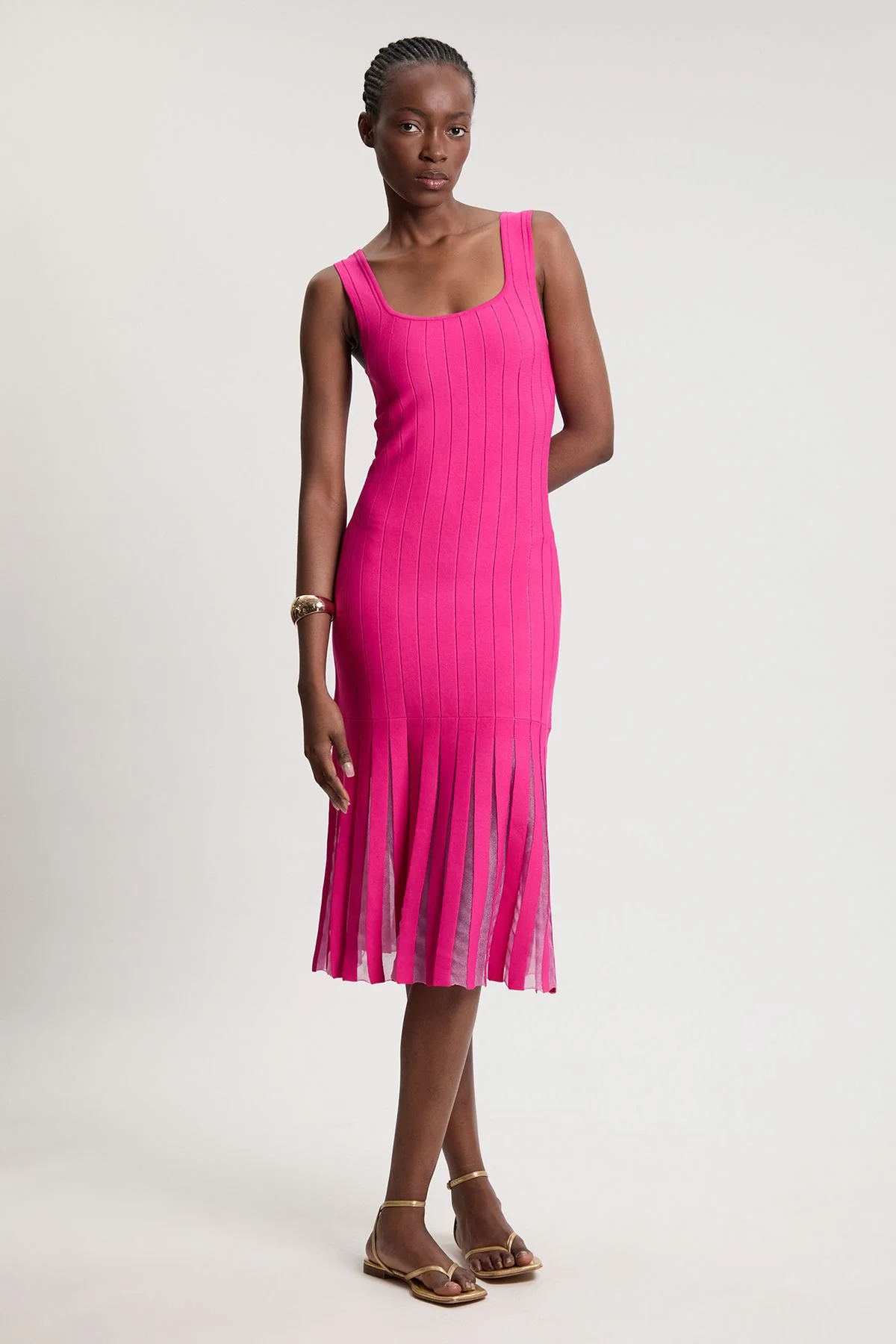 Compact Stretch Square Neck Knitted Flippy Dress - 1