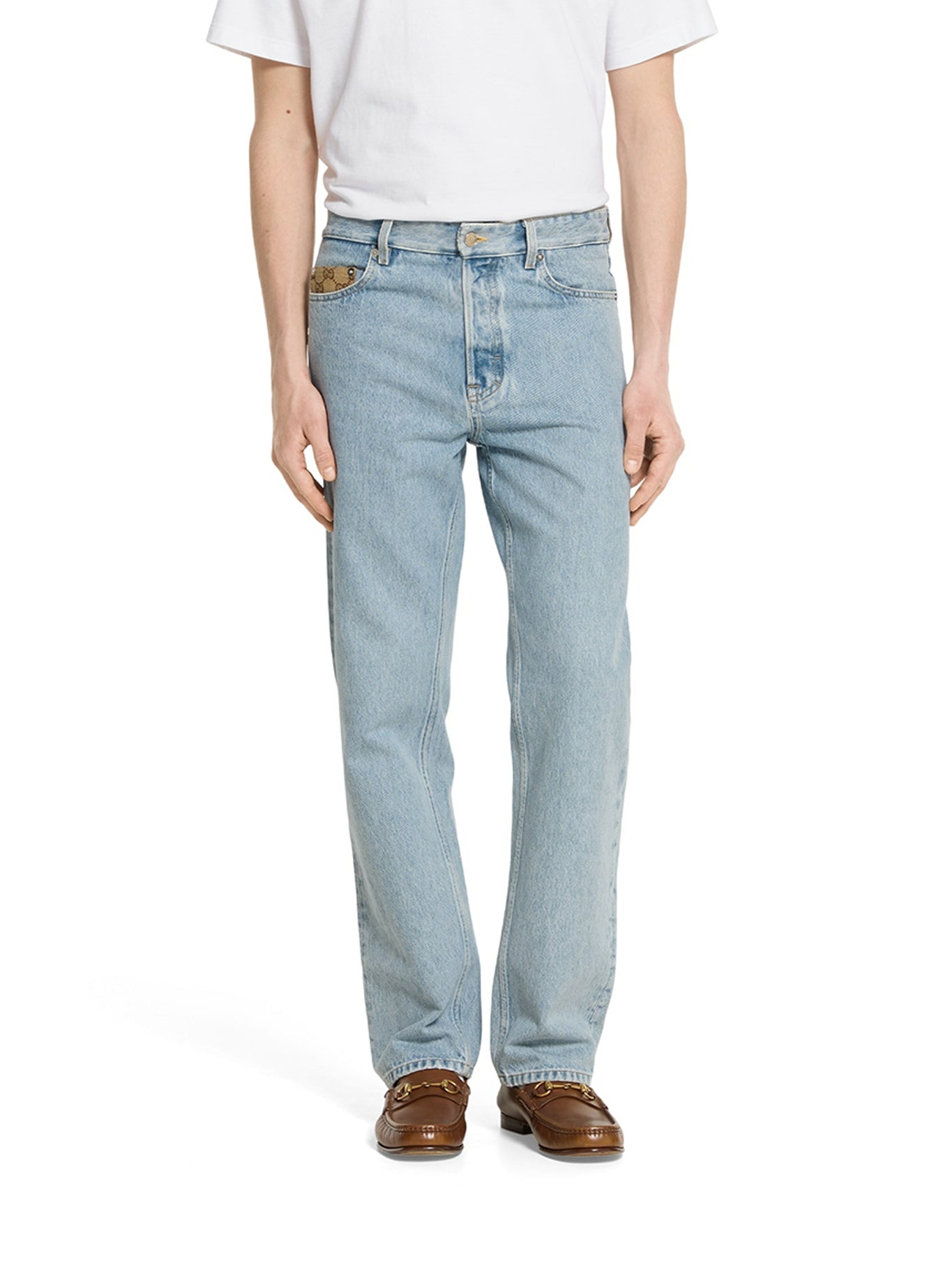 DÉLAVÉ DENIM TROUSERS WITH GG INSERT - 3
