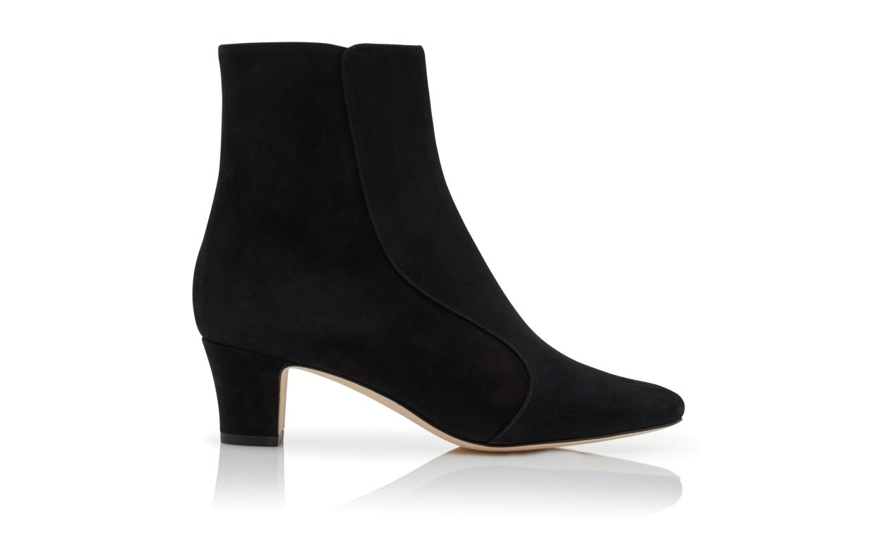 Black Suede Round Toe Ankle Boots - 1