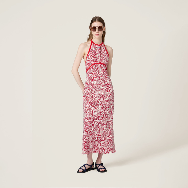 Miu Miu Long floral print crepe de chine dress outlook