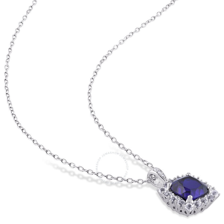 Amour - AMOUR 2-pc Set Of 8 1/2 CT TGW Created Blue Sapphire, Created White Sapphire Earrings and Pendant wi - 3