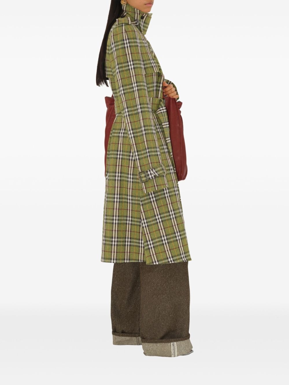 long checked trench coat - 2