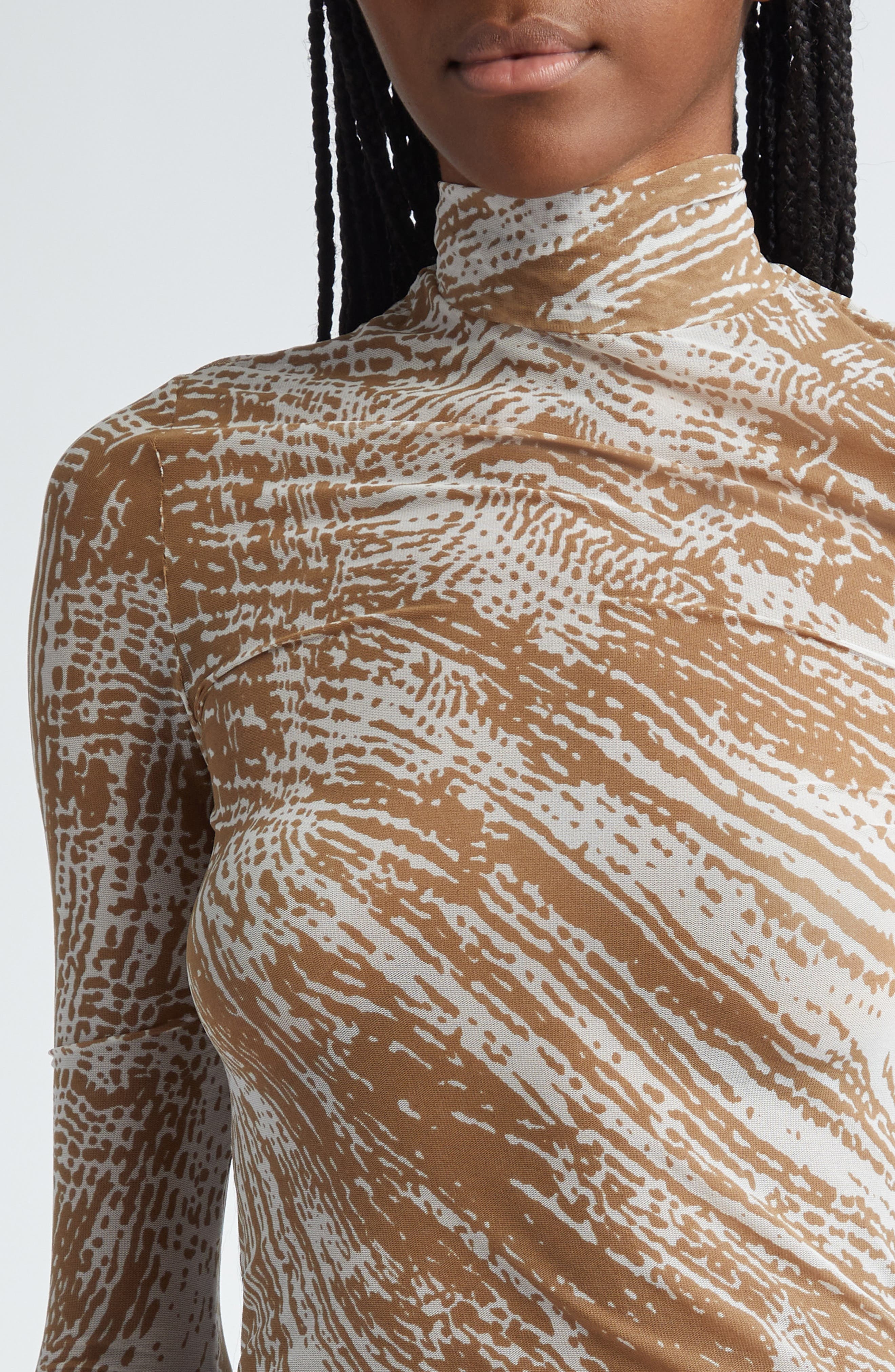 Proenza Schouler Rio Mock Neck Long Sleeve Tulle Top in Wood at Nordstrom - 5